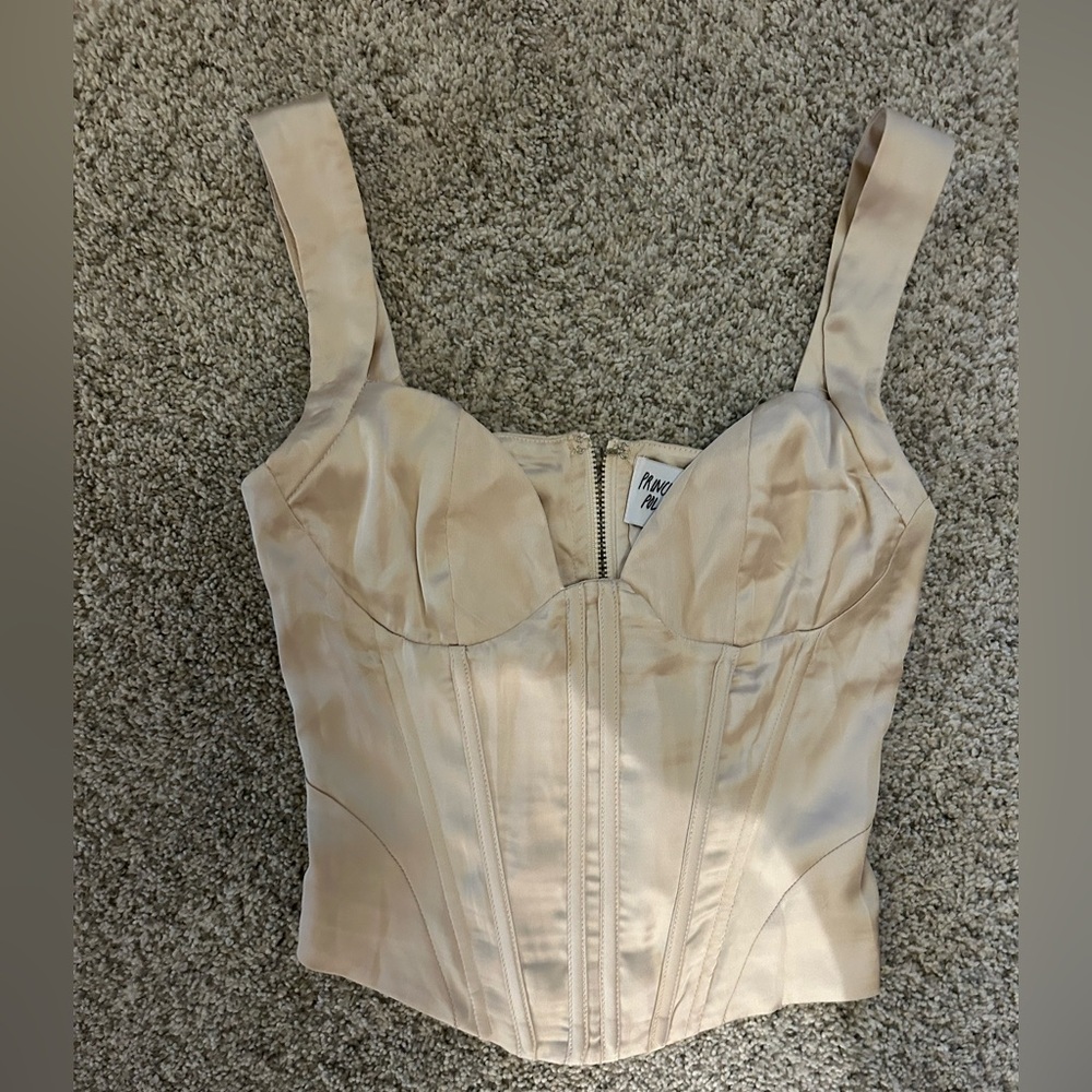 Princess Polly Satin Bustier Crop Top in Champagne